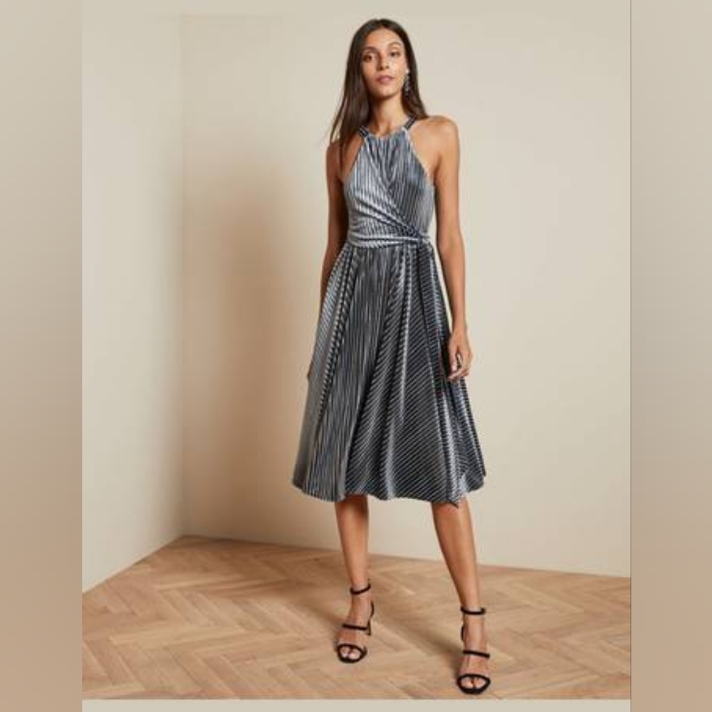 NWT Ted Baker London Women's Gunmetal Cyleste Velvet  Wrap Dress Size US 2